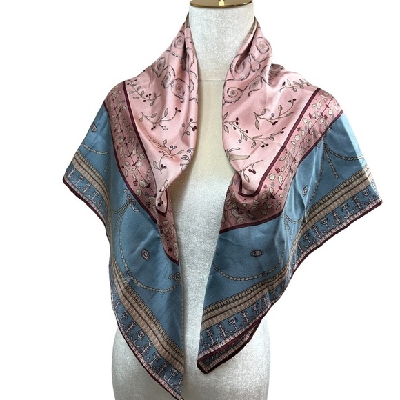 Silk Pink and Powder Blue Floral Oversized Scarf - Picture 4 of 15